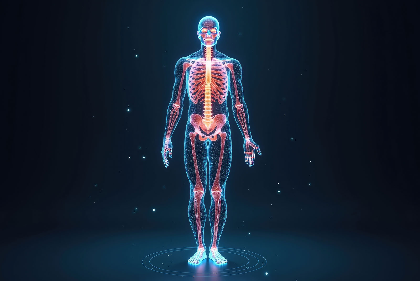 illustration of human body with anatomy systems highlighted