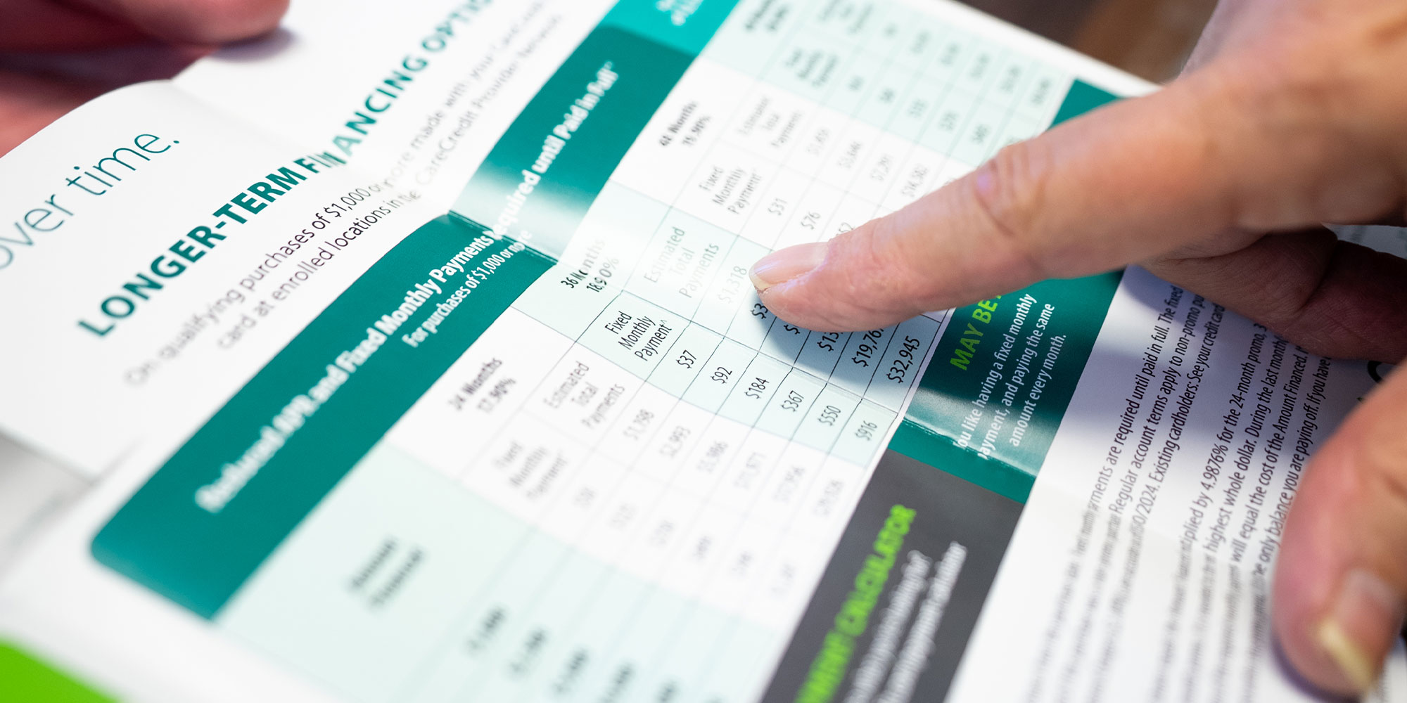 close up of person going over finance options
