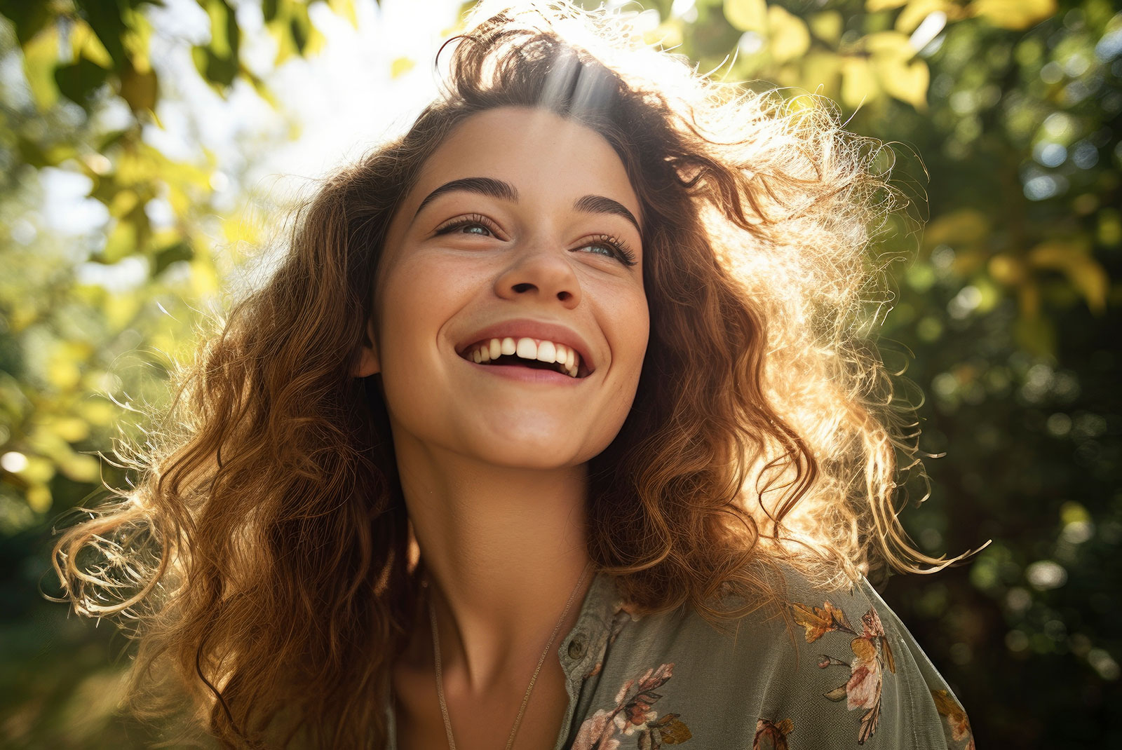 patient smiling brightly while being outside in the glowing sun