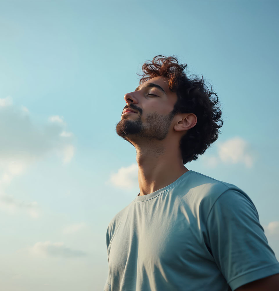 person outside taking a nice breathe of fresh air with clear airways